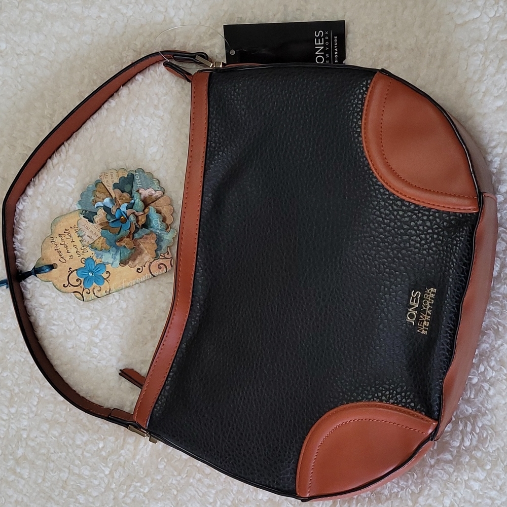 NEW Shoulder Bag Jones New York Signature Color Block Pebbled Faux Leather 2Tone
